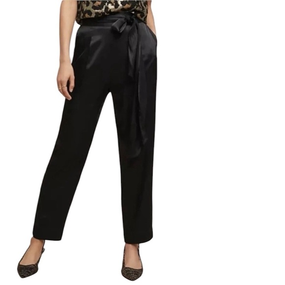 Anthropologie Ett Twa Black Satin Tie-Waist Pants - Picture 1 of 15